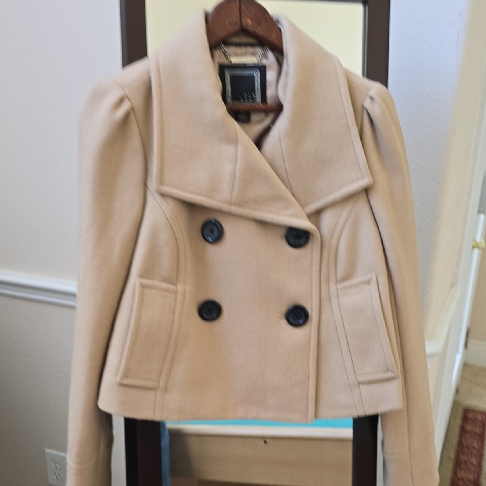 Old Navy Women's Double-Breasted Cream Pea Coat